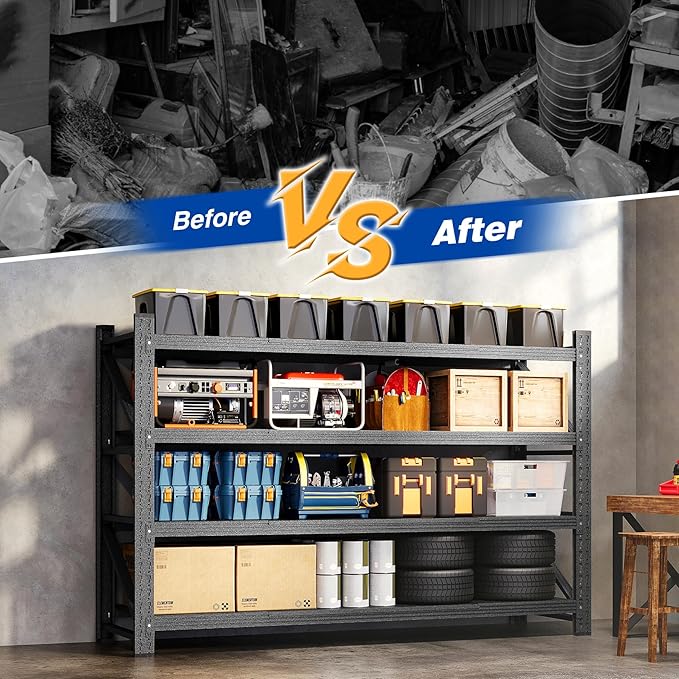 BYNSOE 71" W Storage Shelves 5000lbs Garage Metal Shelving Heavy Duty Garage Shelves Adjustable Storage Shelves for Industrial, Factory,71" W X 24" D X 69" H