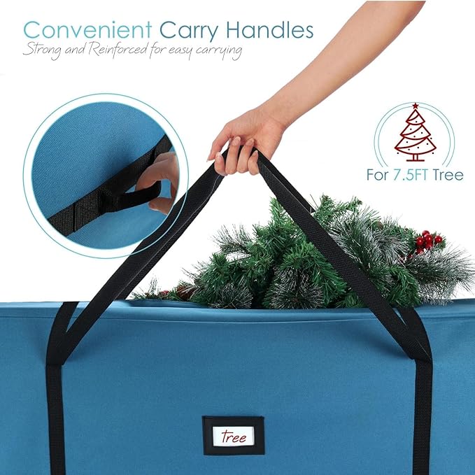 Hearth & Harbor Christmas Tree Storage Bag - Artificial Christmas Tree Bag with Reinforced Handles, Dual Zipper, Wide Opening - Storage Container for Trees and Decorations, 7.5 + 9 FT - 600D Oxford