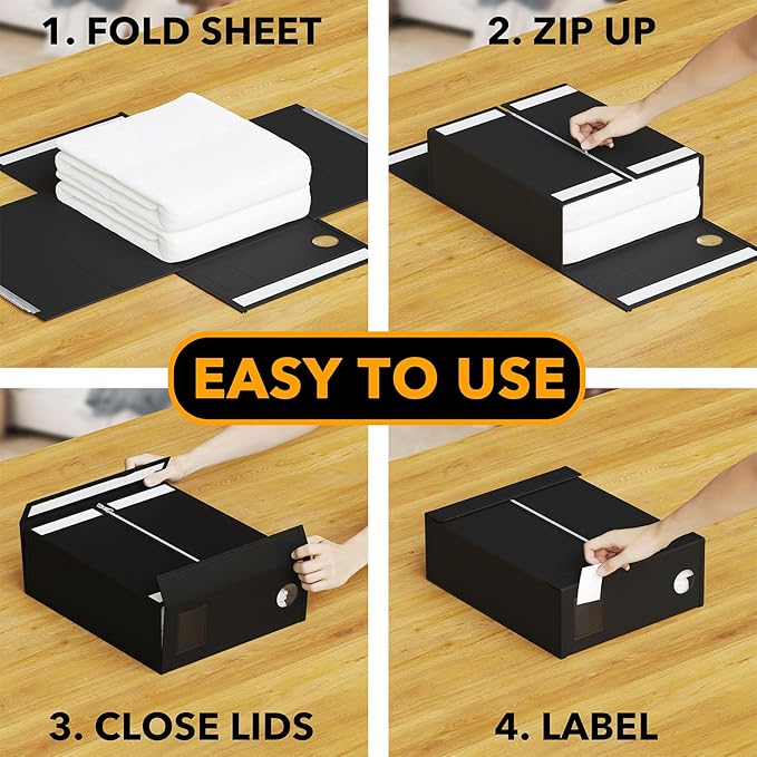 SpaceAid 5 Pack Bed Sheet Organizers and Storage, Foldable Sheet Organizer for Linen Closet, Sheets Set Folder Keeper with Window XL (Queen & King Size) Organizing Bedding Container, Black