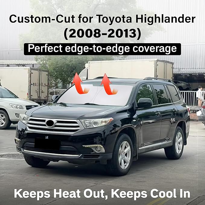 EcoNour Windshield Sun Shade Compatible for Toyota Highlander 2008–2013 | Custom Fit SUV Front Window Sunshade | Foldable UV & Heat Reflective Sun Visor