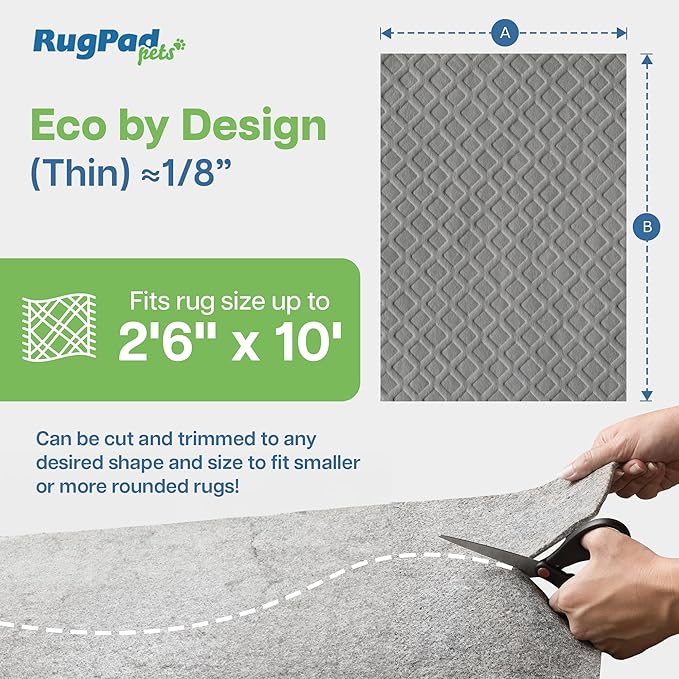Waterproof Rug Pad, 2'6x10 ft (1/8" Thin) - Protect Floors, Non-Slip, Gripper for Area Rugs - Anti-Slip, Washable, Pet-Friendly Cushioned Underlay for Hardwood, Concrete, Tile