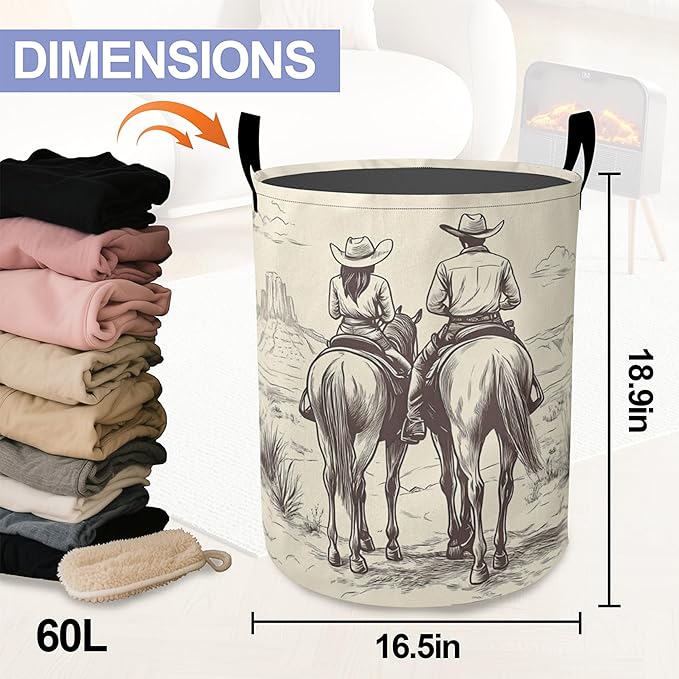 Laundry Basket-Western Cowboy Foldable Waterproof Oxford Cloth Funny Tote Bag Laundry Hamper Clothes Storage Bucket Organizer For Bathroom/Laundry Storage/Bedroom Storage Basket
