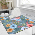 Dish Drying Mat Colorful Hand Draw Flowers Kitchen Mat 16"x24" Bsorbent Coffee Maker Mat for Dishes Utensils Coffee Maker Pots and Pans Easy Clean Dish Slip Resistant Pad