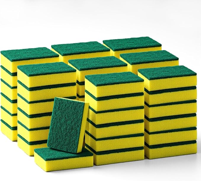 SHENLIU 50 Pack Non Scratch Scrouing Sponges, Kitchen Scrub Dish Sponge Cleaning Brush Scrubber Supplies for Household Cleaning Dishes Kitchen Apartment Car Bike