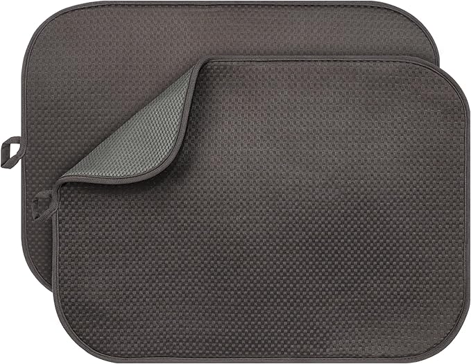FULL BE DARE 2-Pack Dark Gray Dish Drying Mats 20" x 15" – XL Kitchen Drying Mat for Countertop, Absorbent Microfiber Dish Rack Mat, Foldable Dish Pad for Dishes, Pans – Reusable Dish Drainer Mat