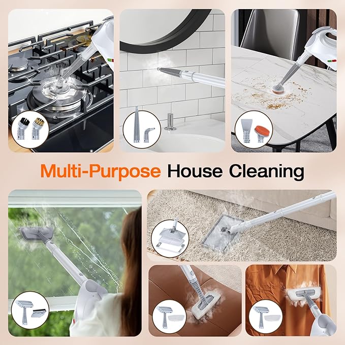 ScrubWiz 10-in-1 Steam Cleaner, Steam Mop & Detachable Handheld Steam Cleaner, 320ml Water Tank, 10s Fast Heating, Portable Steamer for Kitchen, Floor, Tiles, Home, BBQ, Ergonomic Handle, Bright White