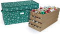 Covermates Keepsakes Adjustable Ornament Storage Box – Heavy-Duty Polyester, Padded Dividers & FlexGrid Trays – Protective Holiday Organizer with Stackable Walls & Label Window, Green Snowflake