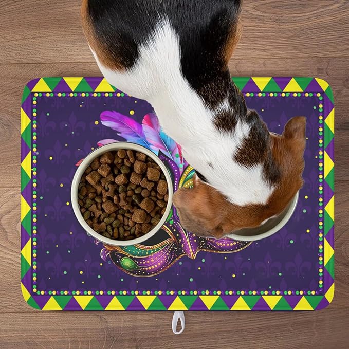Wnoesat Mardi Gras Dish Drying Mat for Kitchen Counter Masquerade Mask Feather Drying Mats Absorbent Reversible Microfiber Washable Draining Pad Washable Dry Mat 18x24 Inch