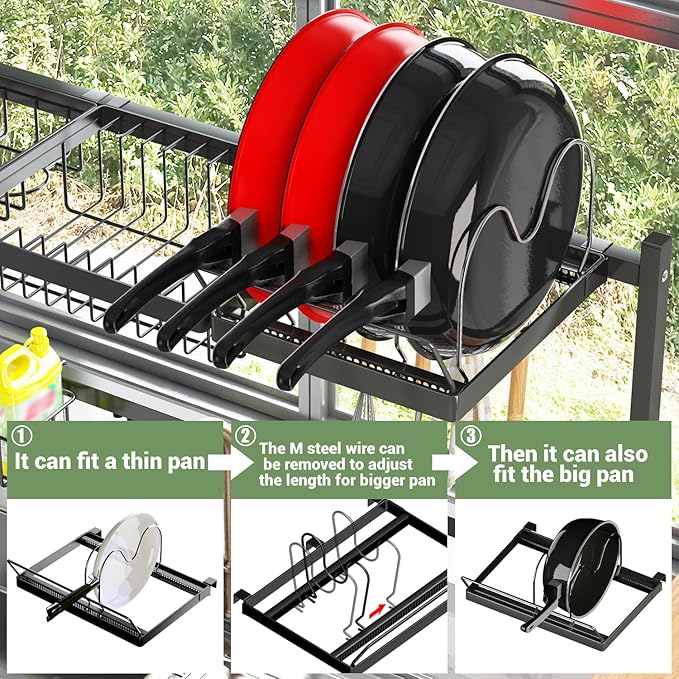 ADBIU Over The Sink (24"- 35.5" L) Dish Drying Rack (Expandable Dimension) Snap-On Design 2 Tier Kitchen Large Dish Drainer Counter Storage Organizer