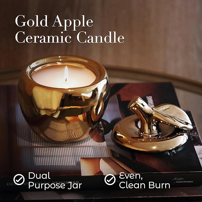 Luxury Apple Scented Candle – Large 40oz Jar with Soy Wax Blend & 1 Cotton Wick – Long Burn Time 180-220 Hours – Fall Candles, Fall Scented Candles, Soy Candle for Home & Holiday Décor (Gold)