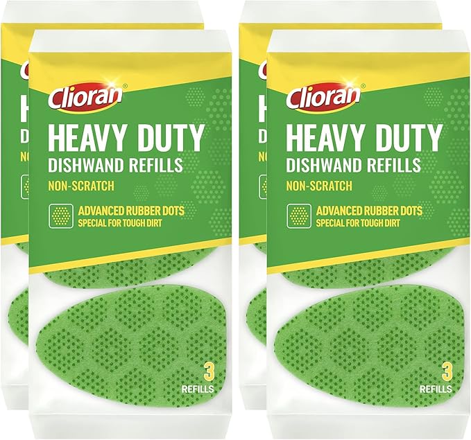 Clioran Leak Proof Dishwand Refills with Scrub Dots,Non Scratch Sponge Heads for Dish Wand,20% Thicker Heavy-Duty Scrubber Replacement,Fits Most Handles,Works with All Dish Soaps,Ideal for Kitchen
