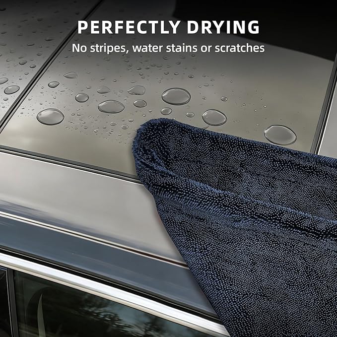 RYCELYSIAN 24" x 36" Twisted-Loop Car Drying Towel, 1500GSM Microfiber Cleaning Cloth for Car, Trucks, Motorcycles, Streak Free, Lint Free, Ultra Absorbent Washing Cloth for Kitchen, Window (Blue)