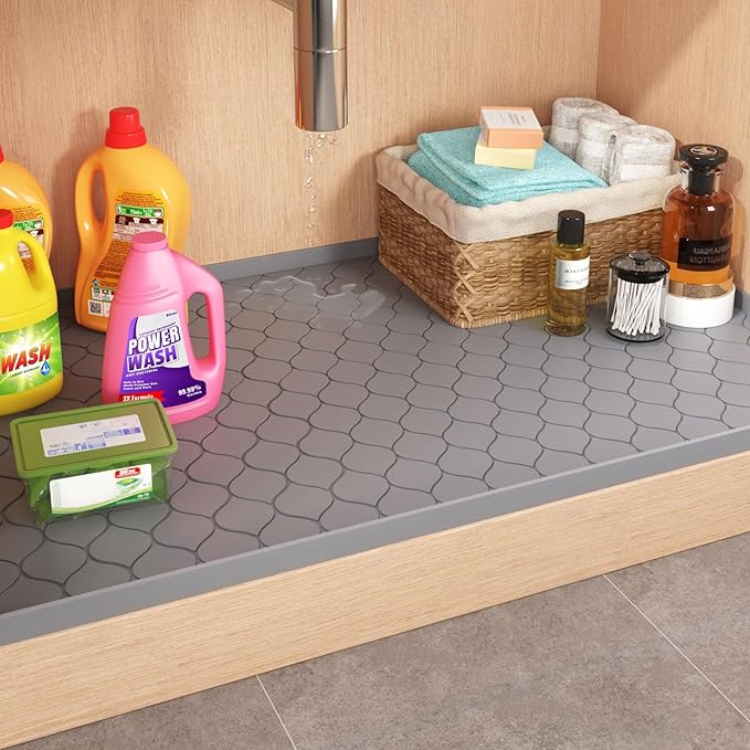Winisok Silicone Under Sink Mat 31" x 19", kitchen Essentials and Gadgets, Shelf liner and Cabinet Protector, Home Organizers and Storage, Waterproof Bathroom Tray