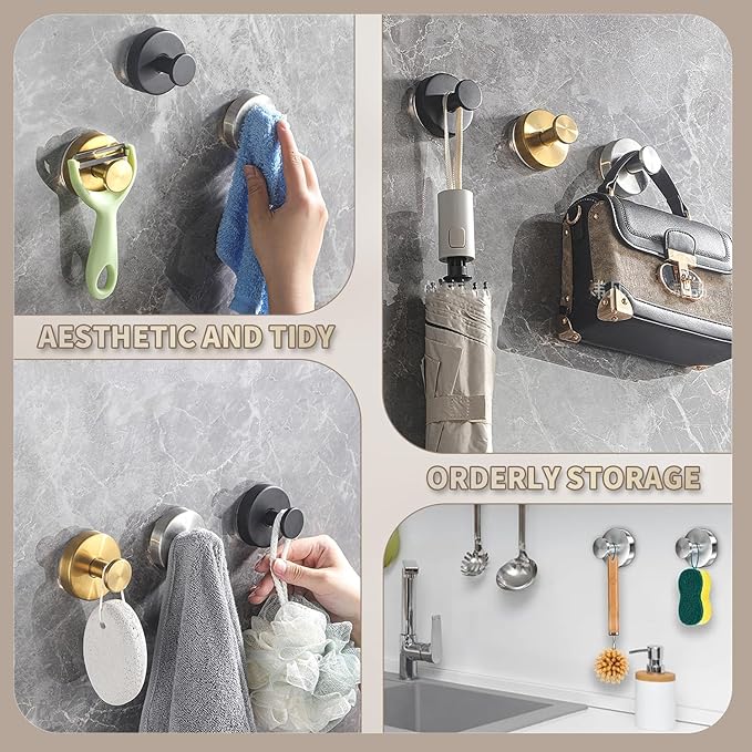 Upgraded Suction Cup Hooks for Shower, Removable Towel Hooks for Bathroom Window Glass Door Wall, Black 1 Pack