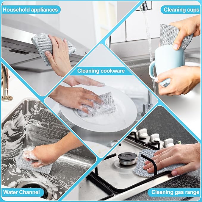 VMKBL 10 Pcs New Upgraded 3 Layers Non Scratch Wire Dishcloth, Multipurpose Wire Dishwashing Rags, Wet & Dry for Cookware, Sinks, Dishes, Stoves & Fireplaces (7.87 x 7.87-10pcs)