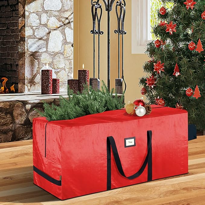 BALEINE 7.5 ft Christmas Tree Storage Bag, Heavy Duty Extra Large Artificial Christmas Tree Bag with Reinforced Handles and Dual Zippers Wide Opening (Red, 7.5 ft)