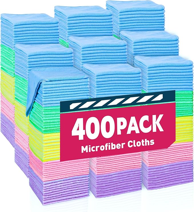 TEAWOO Microfiber Towels Bulk-400 Pack, Cleaning Cloths, Microfiber Towels for Cars, Cleaning Rags 5 Colors Assorted (12x12 inches)