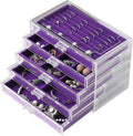 Frebeauty Extra Large Acrylic Jewelry Box for Women 5 Layers Clear Jewelry Organizer Velvet Earring Box with 5 Drawers Rings Display Case Necklaces Holder Tray for Women Girls(Purple)