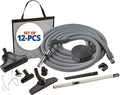 Central Vac System Carpet and Bare Floor Air Turbine Pet Care Attachment Set for Cleaning Home, Includes 30FT Crushproof Hose, Air turbine and Soft-Bristle Brush, Crevice Tool, Wand & Mesh Storage Bag
