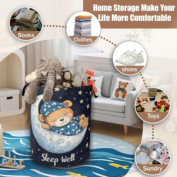 Cute Bear Doll Laundry Hamper,Sleep Well Laundry Baskets,Waterproof Oxford Cloth Toy Storage for Bedroom,Bathroom,Nursery,16x20.8 Inch