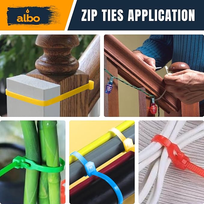 ALBO Multi Colored Zip Ties 6 Inch 800 Pack 40 lb Neon Fastening Straps Thick 0.14 Inch UV Resistant Nylon Craft Accessories Durable Flexible Multipurpose Wire Management Organizing