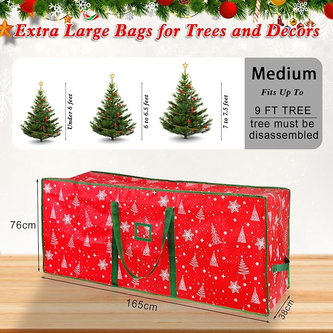 Christmas Tree Storage Bag,Plastic Waterproof Snowflake Christmas Tree Bag Large Storage Box Decoration Container Reinforced Handles Dual Zippers for 9ft Artificial Holiday Xmas Disassembled Trees