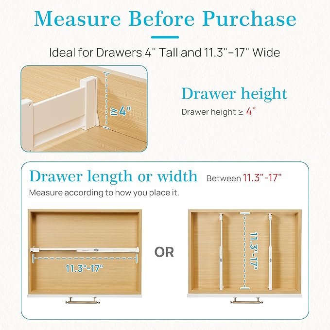 Vtopmart 6 Pack Drawer Dividers for Clothes, 4" High 11.3"-17" Adjustable Expandable Dresser Drawer Organizer, Plastic Drawers Separators for Dresser, Baby Clothes, Underwear, Kitchen & Office Storage