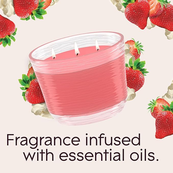 Glade 3-Wick Scented Candle Jar, Strawberry Cake Shake, Air Freshener Infused with Essential Oils, 6.8 Oz, 3 Count