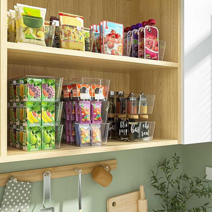 BALEINE Clear Plastic Storage Bins with 3 Removable Dividers, Pantry Organization, BPA Free Stackable Refrigerator Organizers and Storage for Kitchen Fridge Cabinet Bathroom (10.5x6.1x3.5, 2PK)