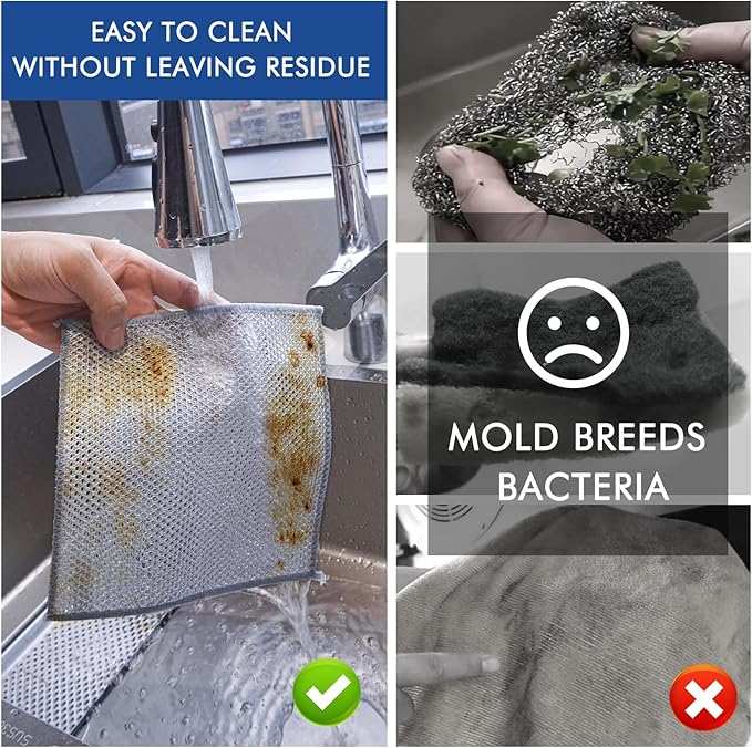 100 Pairs Multipurpose 3-Layer Thickened Steel Wire Dishwashing Cloth – Non-Scratch Metal Cleaning Rag for Wet & Dry Surfaces,Long-Lasting Reusable Kitchen Scrubber for Pots, Pans, and Cookware