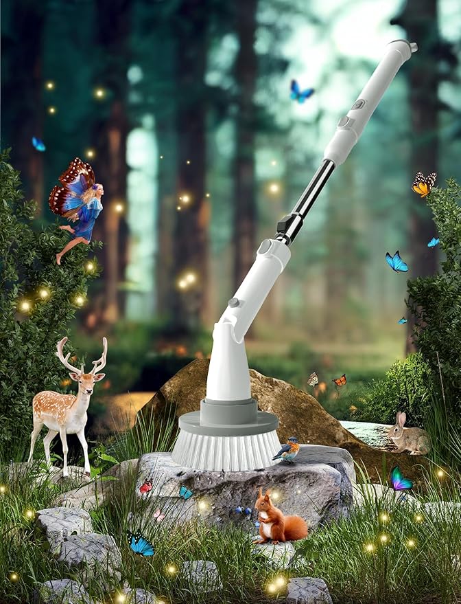 Sweepulire Electric Spin Scrubber for Cleaning, Shower Scrubber with Long Handle, 2 Spin Speeds, Bathroom Scrubber with 8 Replacement Heads, Bath Tub Cleaner Brush for Floor, Tub, Shower, Tile