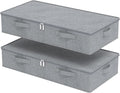 ENUMAIL Underbed Storage Bin, Foldable Under Bed Flat Baskets Organizer, Container boxes with Lid for Organizing Clothes, Sheets, Blankets, Comforter, 31.4x15.7x5.9in, Grey, 2 Pack