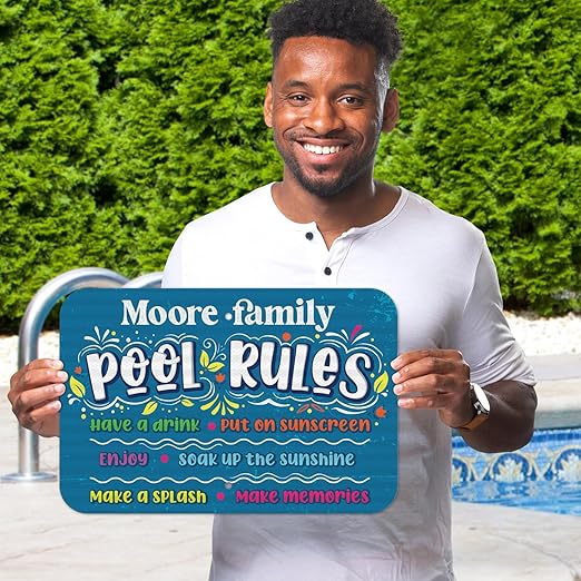 Custom Pool Sign, Pool Rules Make Memories for Pool Decor Sign, 12x18 Inches, Rust Free .063 Aluminum, Fade Resistant, Made in USA by Sigo Signs
