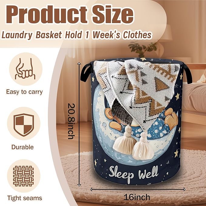 Cute Bear Doll Laundry Hamper,Sleep Well Laundry Baskets,Waterproof Oxford Cloth Toy Storage for Bedroom,Bathroom,Nursery,16x20.8 Inch