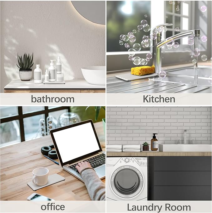 NiuYichee 2 PCS Water Absorbent Diatomite Coasters (7.1" x 3.5"), Grooved Design, Water Absorbing Stone Used for Hand Soaps & Plants & toiletries in The Modern Home