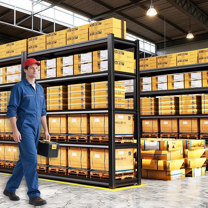 5-Tier 72”H Garage Shelving, Adjustable Garage Shelves,3000 Lbs Storage Shelves Heavy Duty, Garage Shelf for Tool Organization, Storage Shelves for Basement, Warehouse, Black (72''H×59''W×19.7''D)