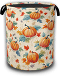 Thanksgiving day Laundry Baskets,Autumn Pumpkins Flowers Leaves Laundry Hamper,Storage Basket with Handles for Bathroom Bedroom College Dormitory Living Room Nursery Organizer 16"x20.8"