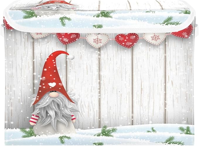 Christmas Baskets Collapsible Storage Bins with Lids, Christmas Gnome Storage Boxes Clothes Baskets for Organizing