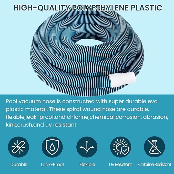 POOLWHALE Professional 1-1/2-Inch x 40-Feet Swimming Pool Vacuum Hoses and Weighted Rotatable Handle Vacuum Head with Wheels, Perfect for Above Ground and Inground Pools