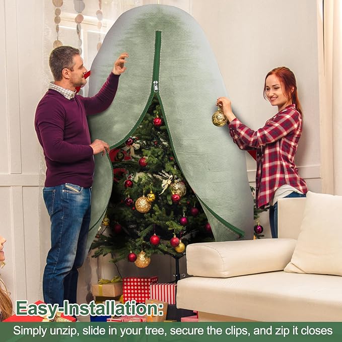 Christmas Tree Bag with Adjustable Straps, Upright Storage Cover for 6-6.5FT Artificial Xmas Tree, Heavy-Duty PE Waterproof Tear-Resistant Protector with Handles