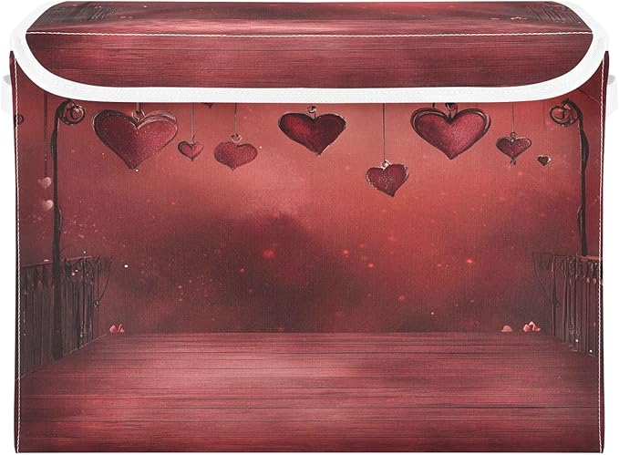 Bolaz Storage Bins with Lids and Handles,Valentine Background Dark Heat Storage Box Storage Basket with Cover Collapsible Organizer Containers for Home Closet, Shelves