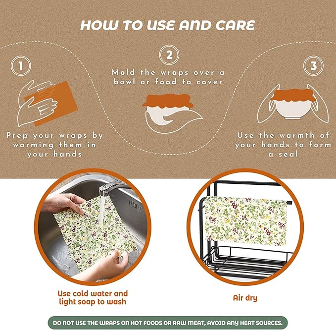 Akeeko Reusable Beeswax Food Wraps - Assorted 9 Packs, Eco-Friendly Reusable Wrap, Biodegradable, Zero Waste, Organic Cloth, Sustainable, Plastic-Free Food Storage, 1Large, 3Medium, 5Small Sizes