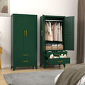 Metal Armoire Wardrobe Closet, 71 "Metal Clothing Storage Cabinet with Adjustable Shelves and Hanging Rod, Household Steel Wardrobe Storage Cabinet with Drawers (armoire-Green)