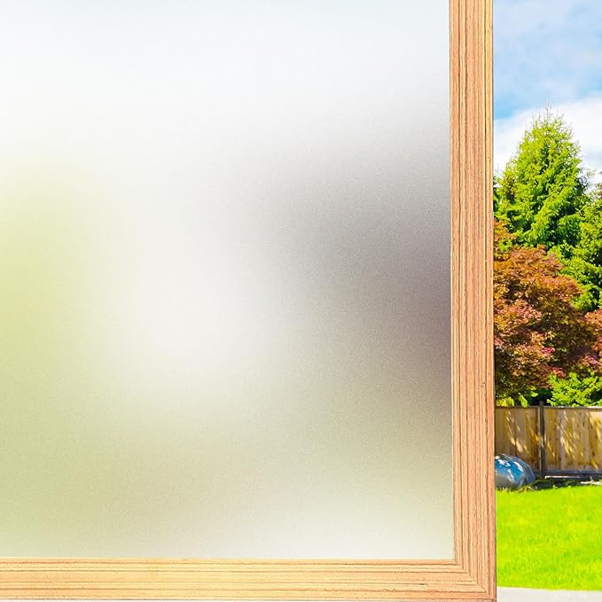 Frosted Window Privacy Film Non-Adhesive Static Cling Bathroom Decorative Stickers Heat Control UV Blocking Opaque Glass Window Coverings Film for Home Front Door Office (35.4 Inch x 6.5 Feet)