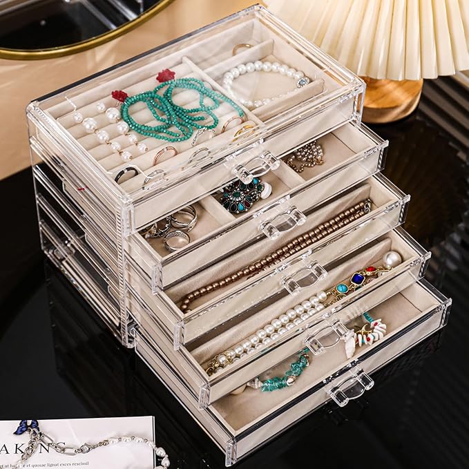 Necklace Organizer Box, Tray with 5 Drawers, Dustproof Velvet Necklaces Storage Holder Display Case, jewelry box for necklaces for Pendant Suitable for Women and Girls (5Drawer)