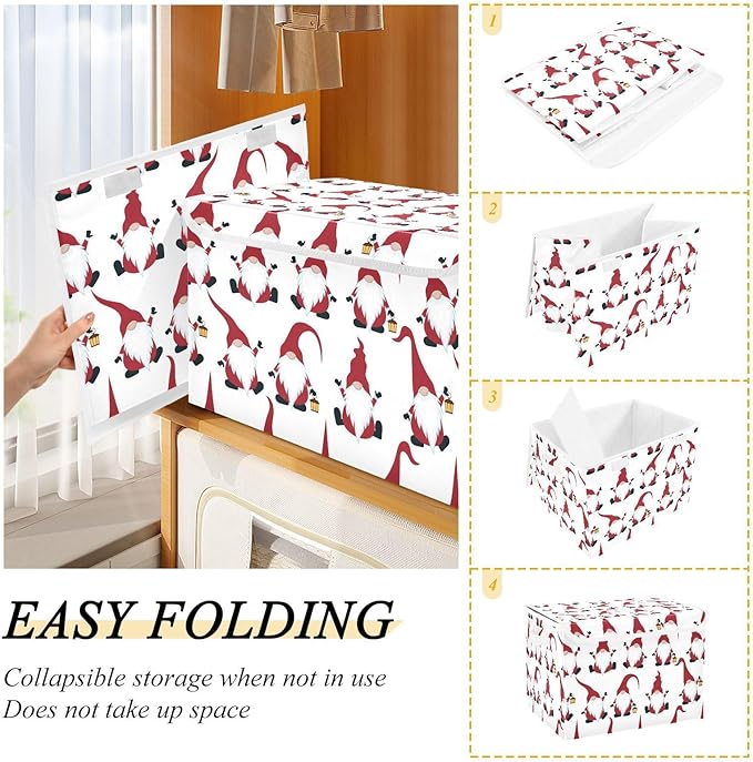 Christmas Baskets Collapsible Storage Bins with Lids, Christmas Gnomes Storage Boxes Clothes Baskets for Organizing