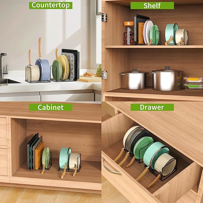 LAEMYFYRE Pan and Pot Organizer Rack, Cutting Board Organizer for Cookie Sheet,Frying Pan inside Cabinet,Baking Pan, Tray Organizer for Kitchen Storage - Total 5 Compartments(2 Pcs)