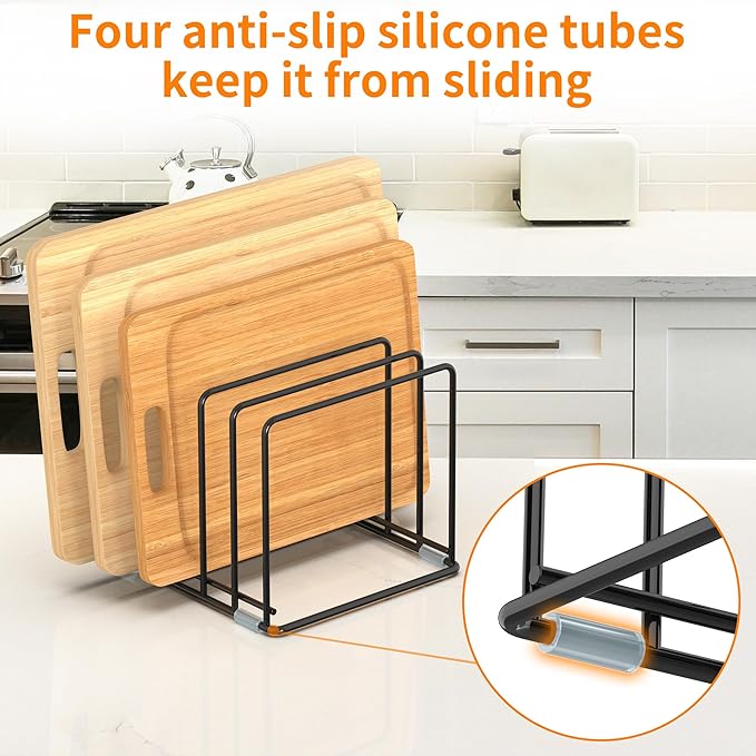 VAEKUCEAN Cutting Board Organizer, Kitchen Cabinet Organizer, Divided Rack with 5 Slots for Baking Trays, Cutting Boards - Cookie sheet Organizer Inside Cabinet, Baking Sheets Holder (large)