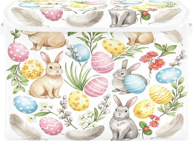 senya Easter Baskets Collapsible Storage Bins with Lids, Rabbit Bunny Eggs Storage Boxes Clothes Baskets for Organizing