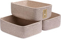 Large Shallow Organizing Baskets 15x11x5.1 Inches - Rope Woven Storage Bins for Bathroom, Shelves, Cube Closet, Mixed Brown 3 Packs